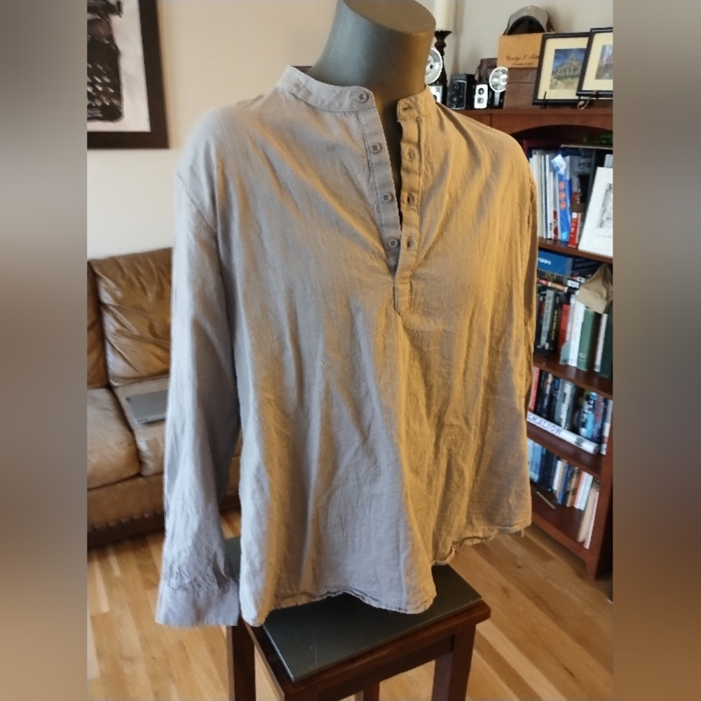 Coofandy Tan Long Sleeve Henley 95% Cotton 5% Hemp XL